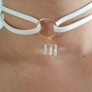 White layered choker with clear swarovski crystal